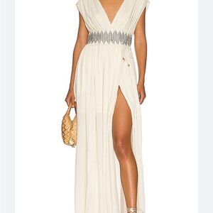 Free People Cream Maxi Dress with Black Embroidery accents
